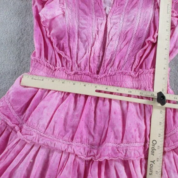 EUC LoveShackFancy Mini Dress Womens Medium Bordeaux Pink Hand Dye - Picture 10 of 11